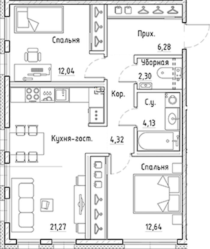 2-комнатная квартира 62.21 м², 2/10 эт., ЖК «LEGENDA Лисичанская 22»